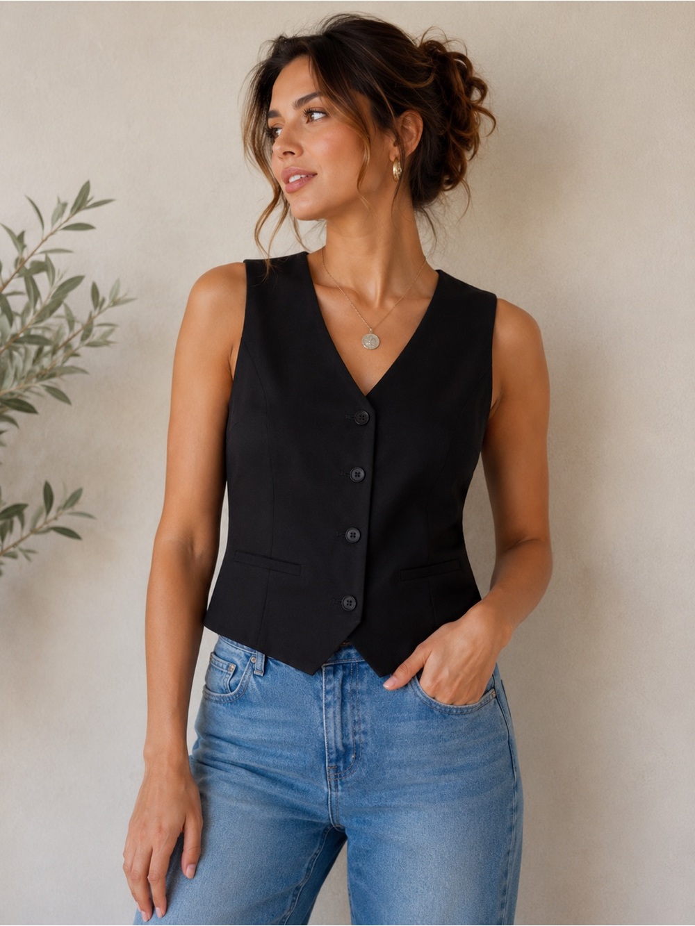 H&M Black Tailored Vest NWT Size S Sleeveless Button Front Waistcoat